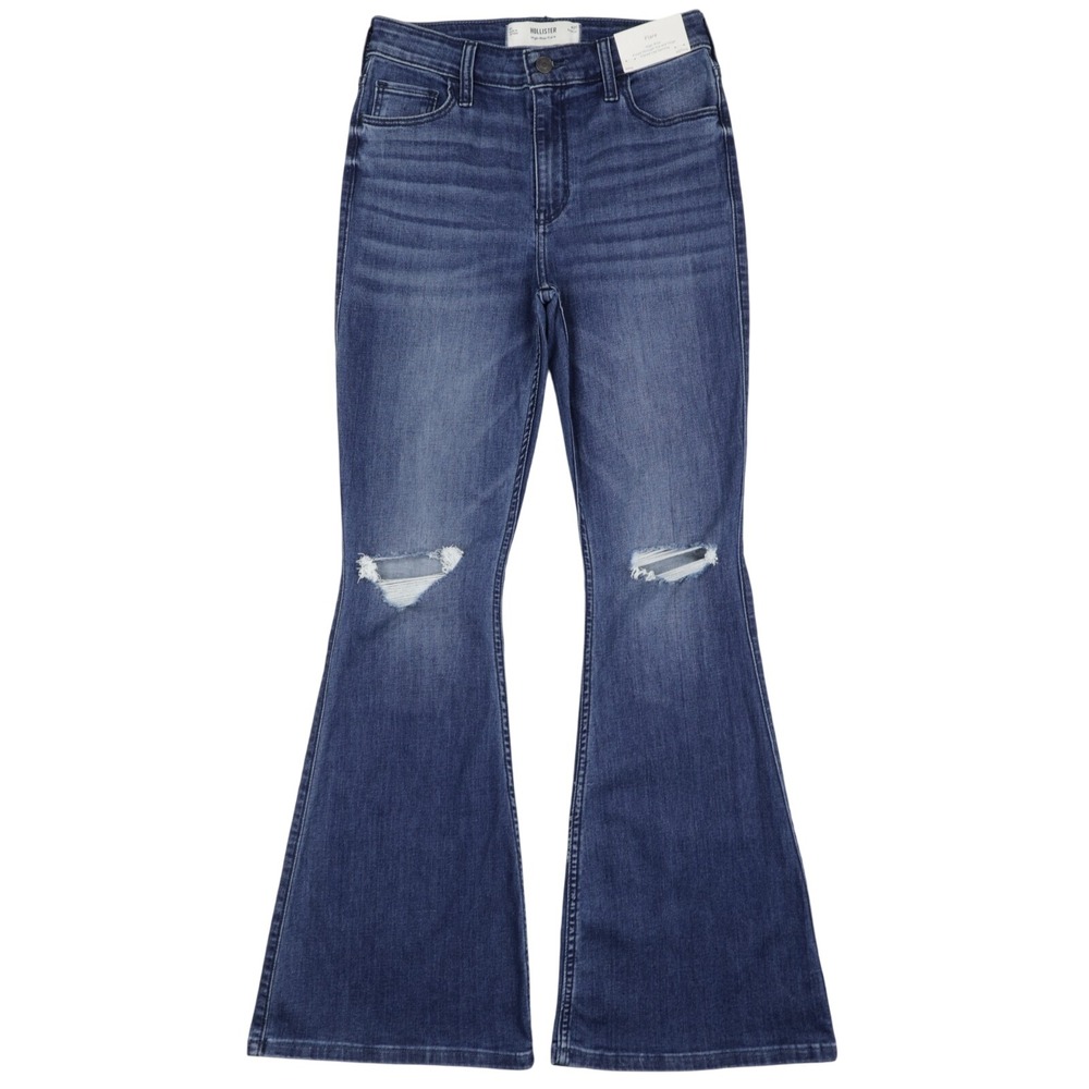 Hollister‎ Women's High Rise Distressed Stretch Flared Denim Jeans Blue Size 27